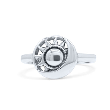 Iconic Crescent Moon And Sun Engraved Fashion Oxidized Statement Band Thumb Ring